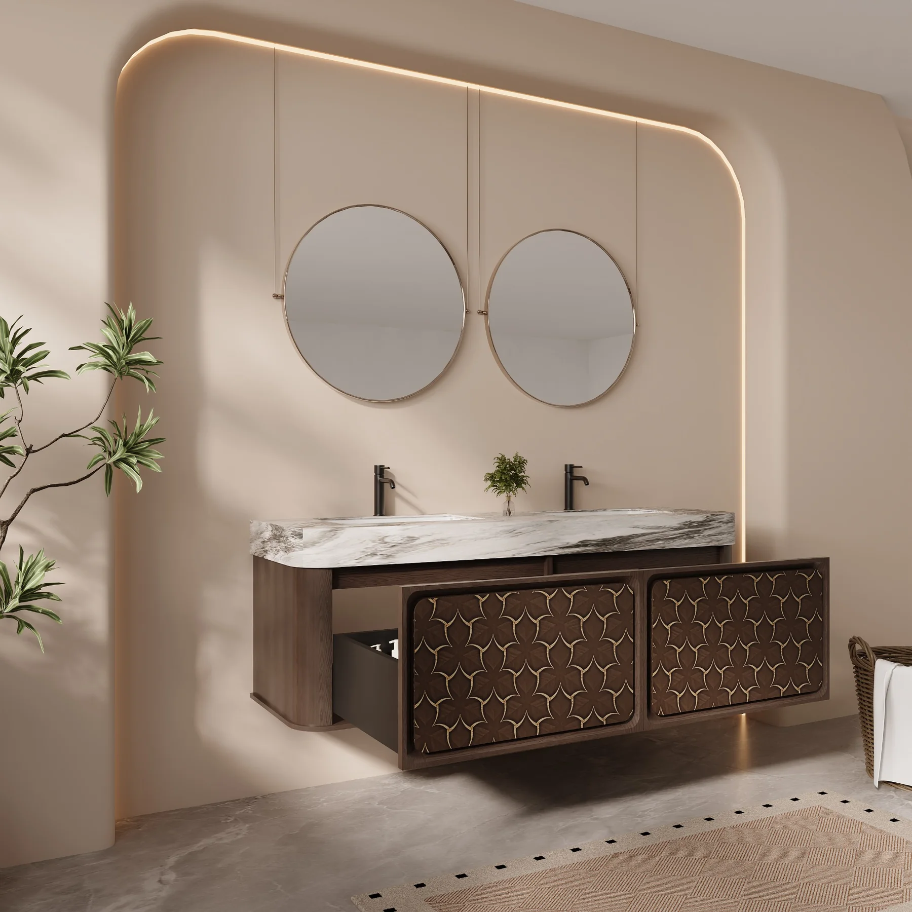 Arabesque 72″ Teak Double Vanity view 2