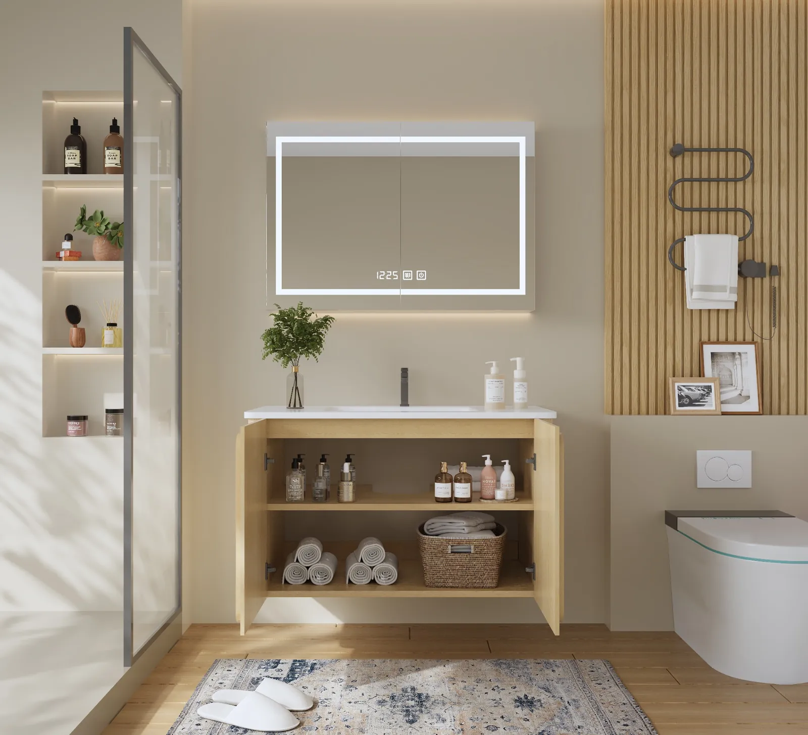 Arc 36" Oak Floating Bathroom Vanity view 2