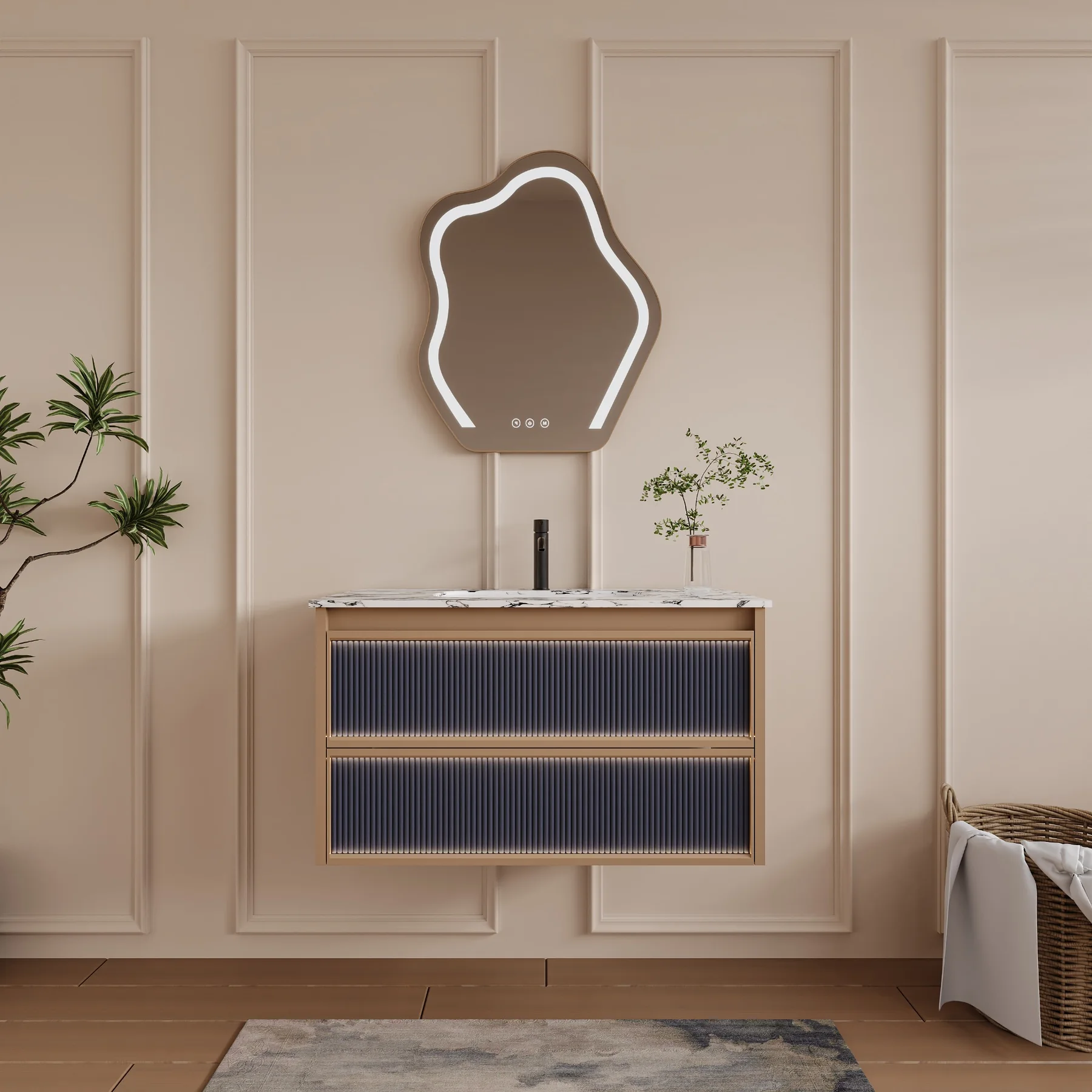 Aurora 36″ Black Glass-Fluted Vanity