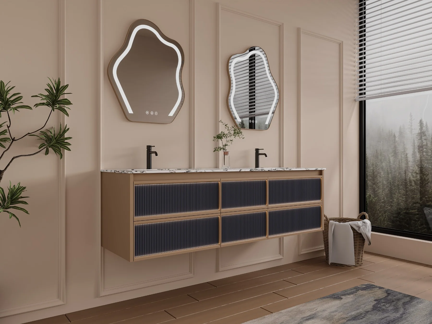 Aurora 36″ Black Glass-Fluted Vanity view 2