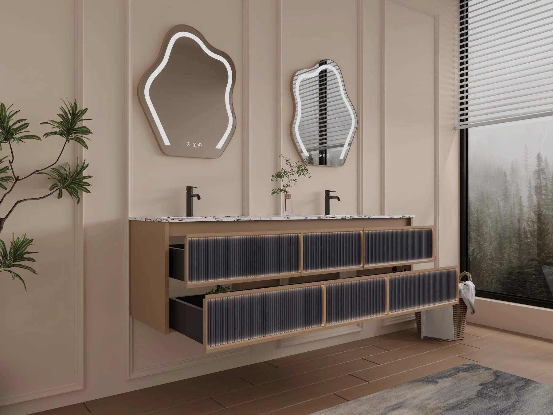 Aurora 36″ Black Glass-Fluted Vanity view 3