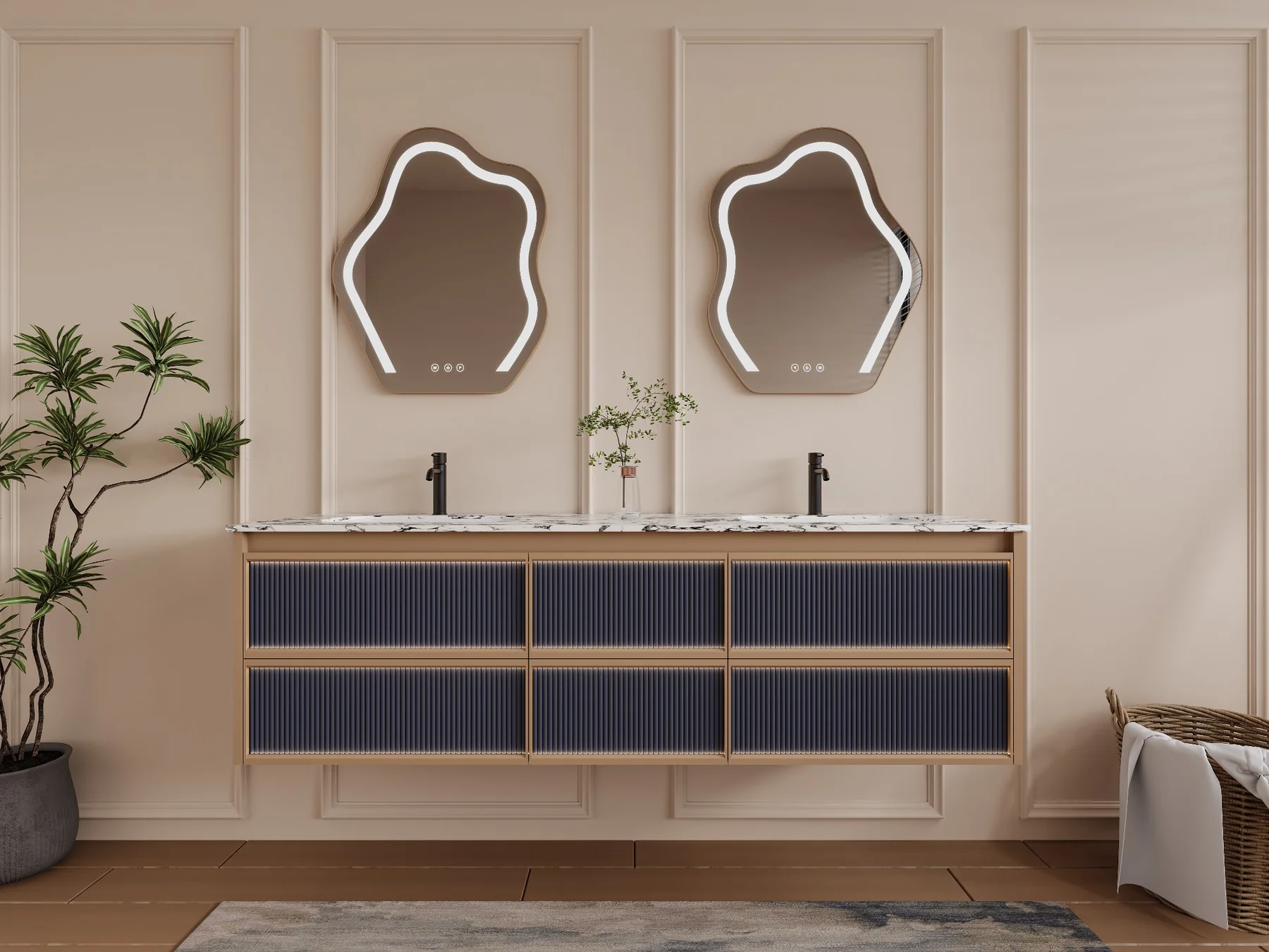 Aurora 36″ Black Glass-Fluted Vanity view 4