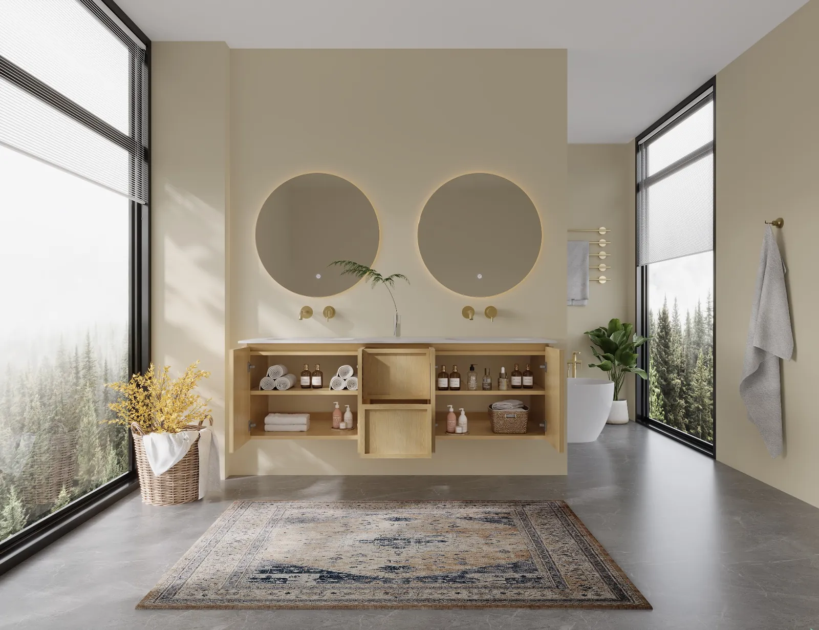 Carter 72" Oak Geometric Panel Floating Double Bathroom Vanity view 2