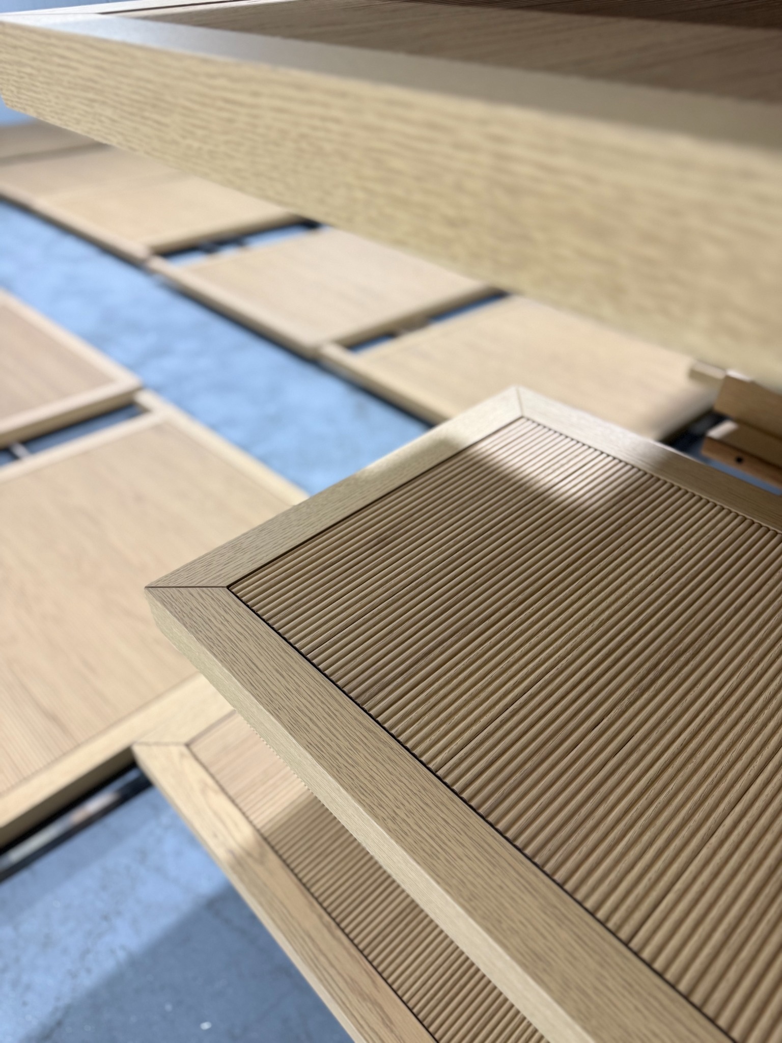 Close-up of fluted oak panel edge detail