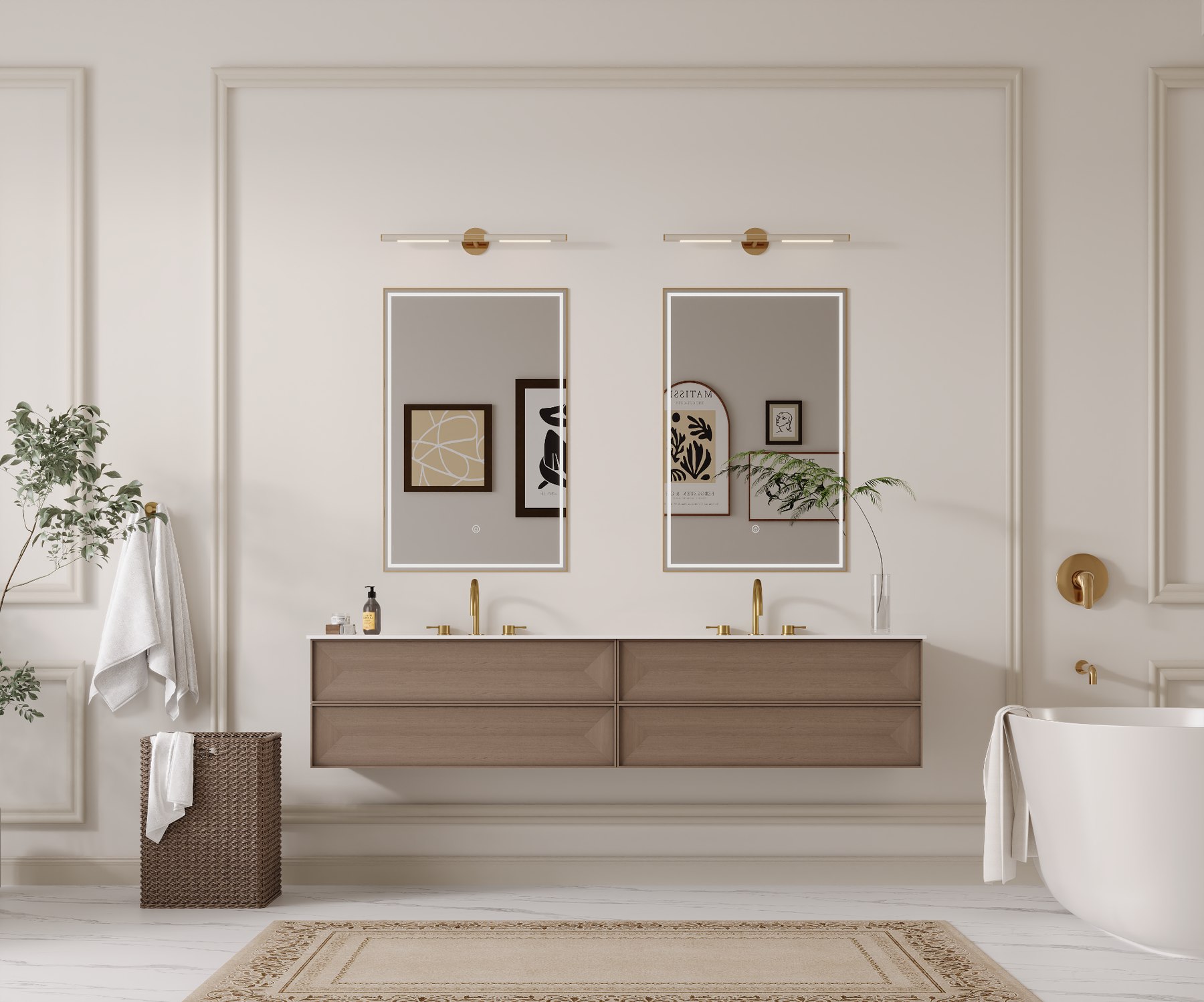 60 inch teak floating double bathroom vanity with four drawers