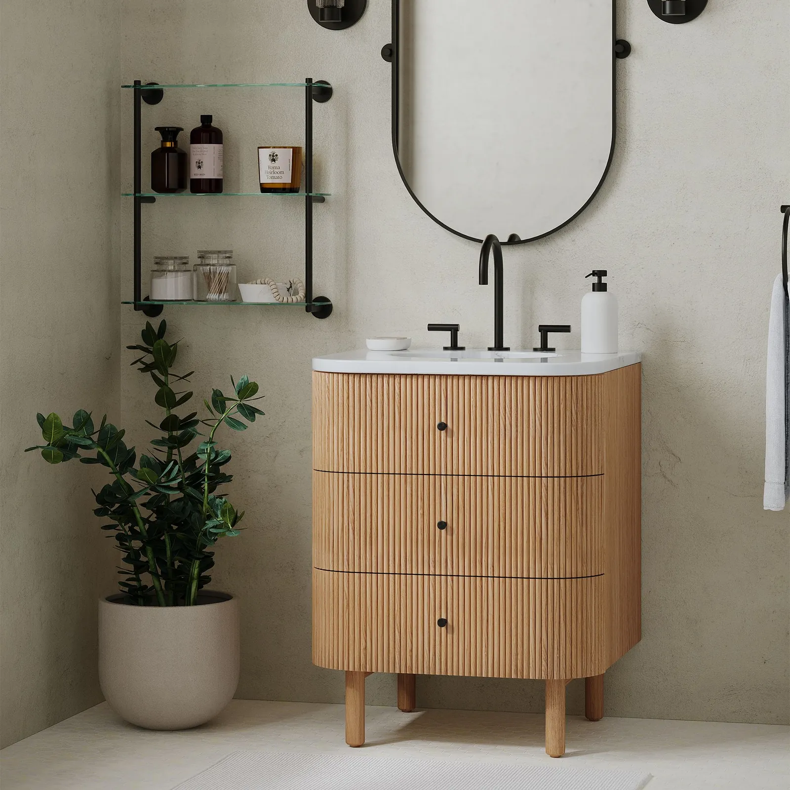 Ellington 24" Natural Oak Fluted Bathroom Vanity view 4