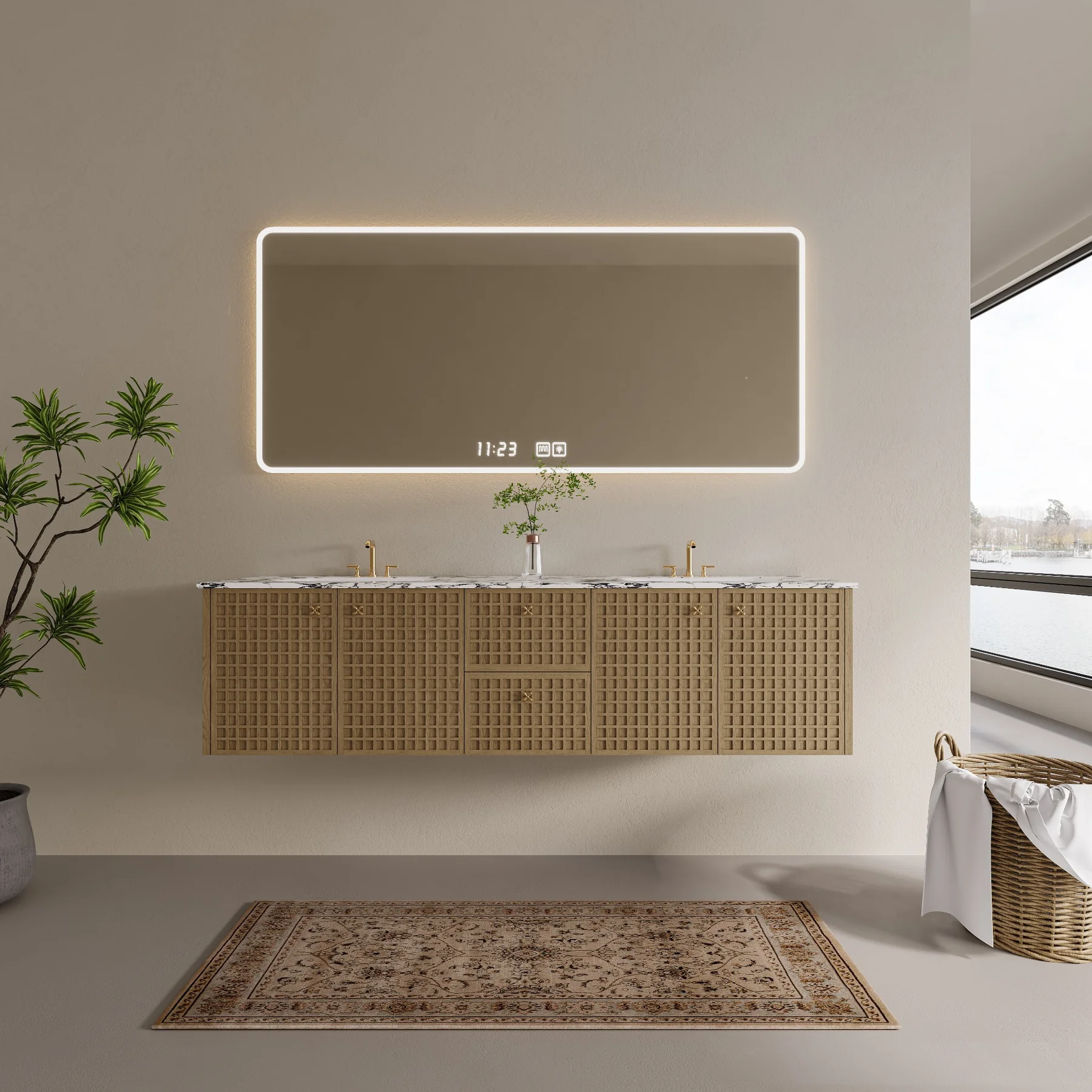 Grid Ash 72″ Floating Double Vanity