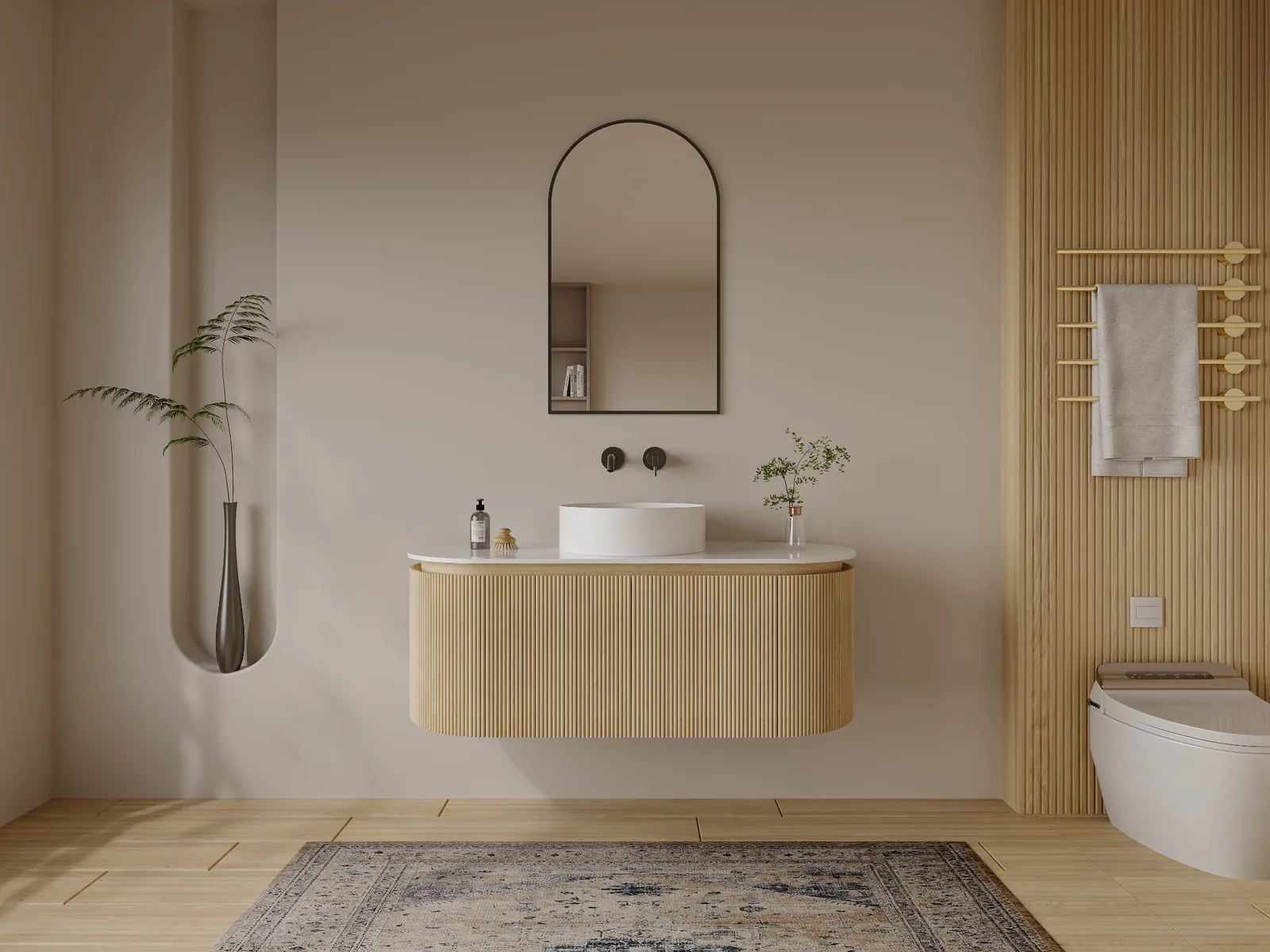 Halo 48″ Oak Rounded Fluted Floating Vanity