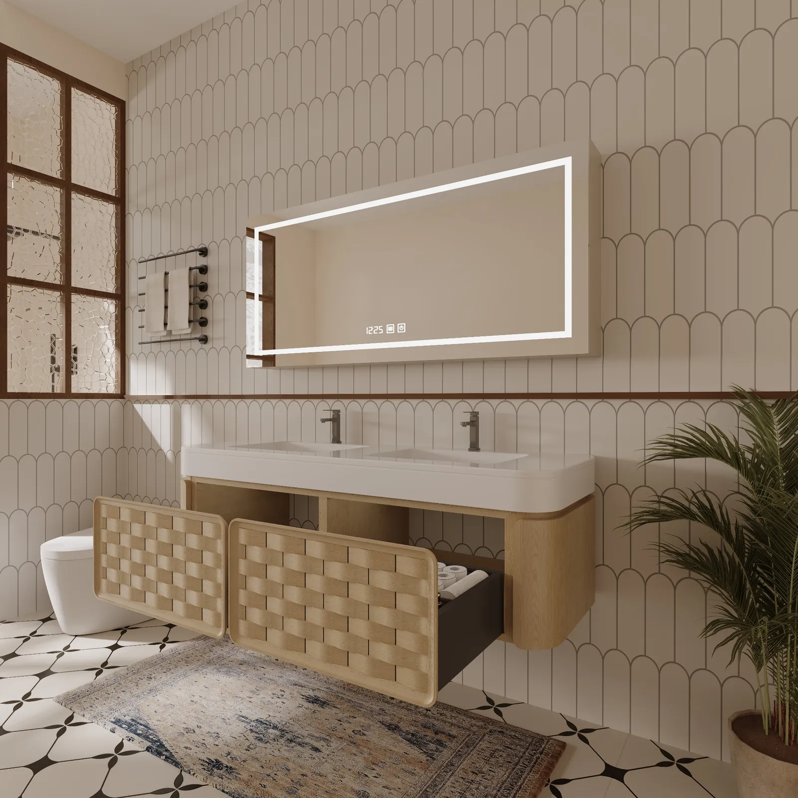 Harper 60" Oak Woven-Front Double Floating Bathroom Vanity view 2