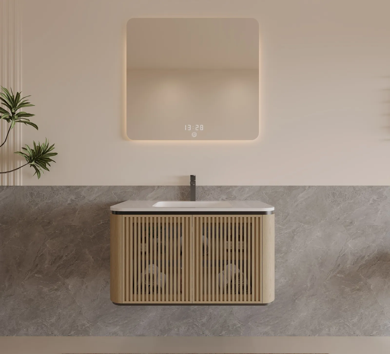 Linden 30″ Natural Oak Slatted Floating Vanity