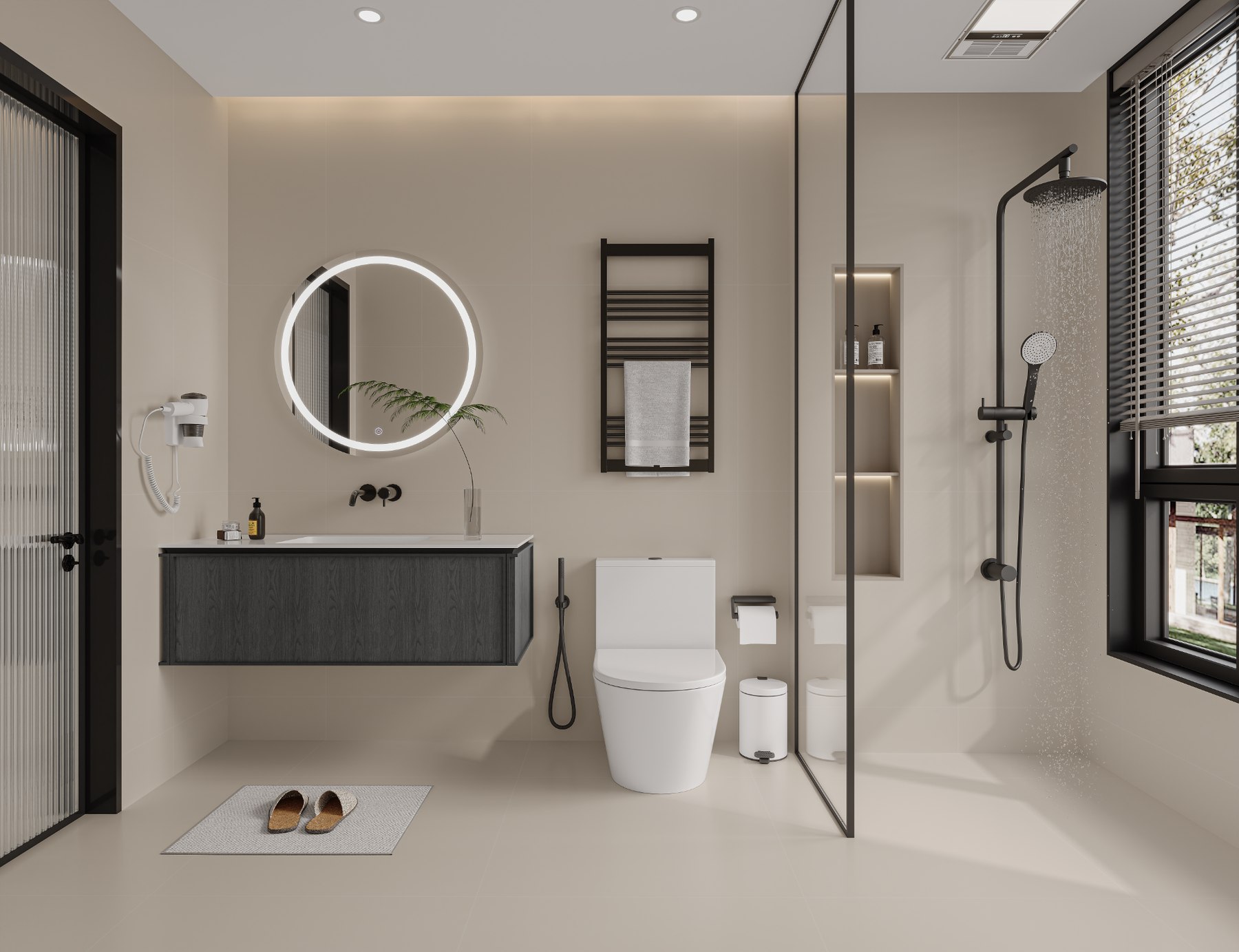 48 inch black floating bathroom vanity in modern bathroom