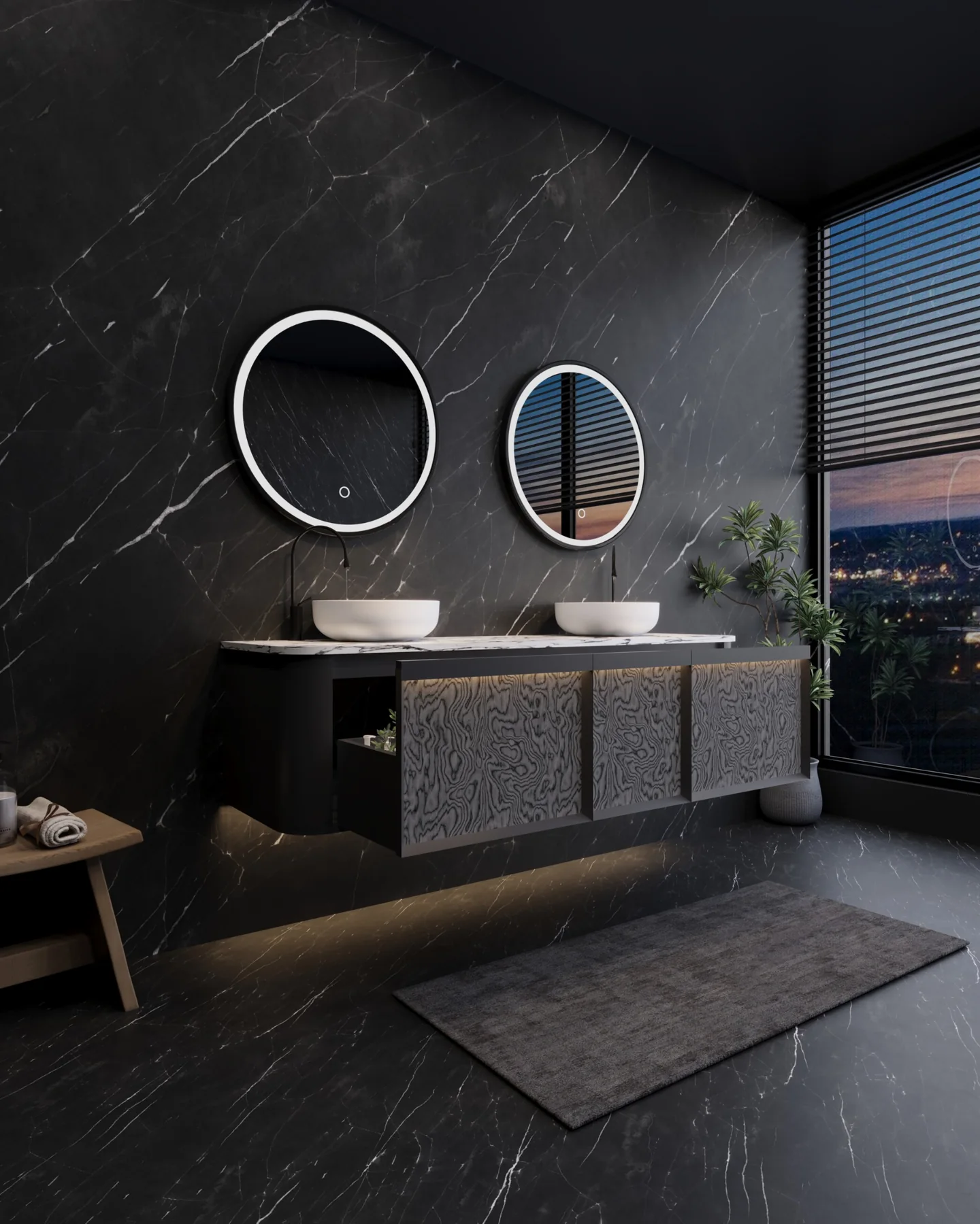 Noir Grain 84″ Black Double Vanity
