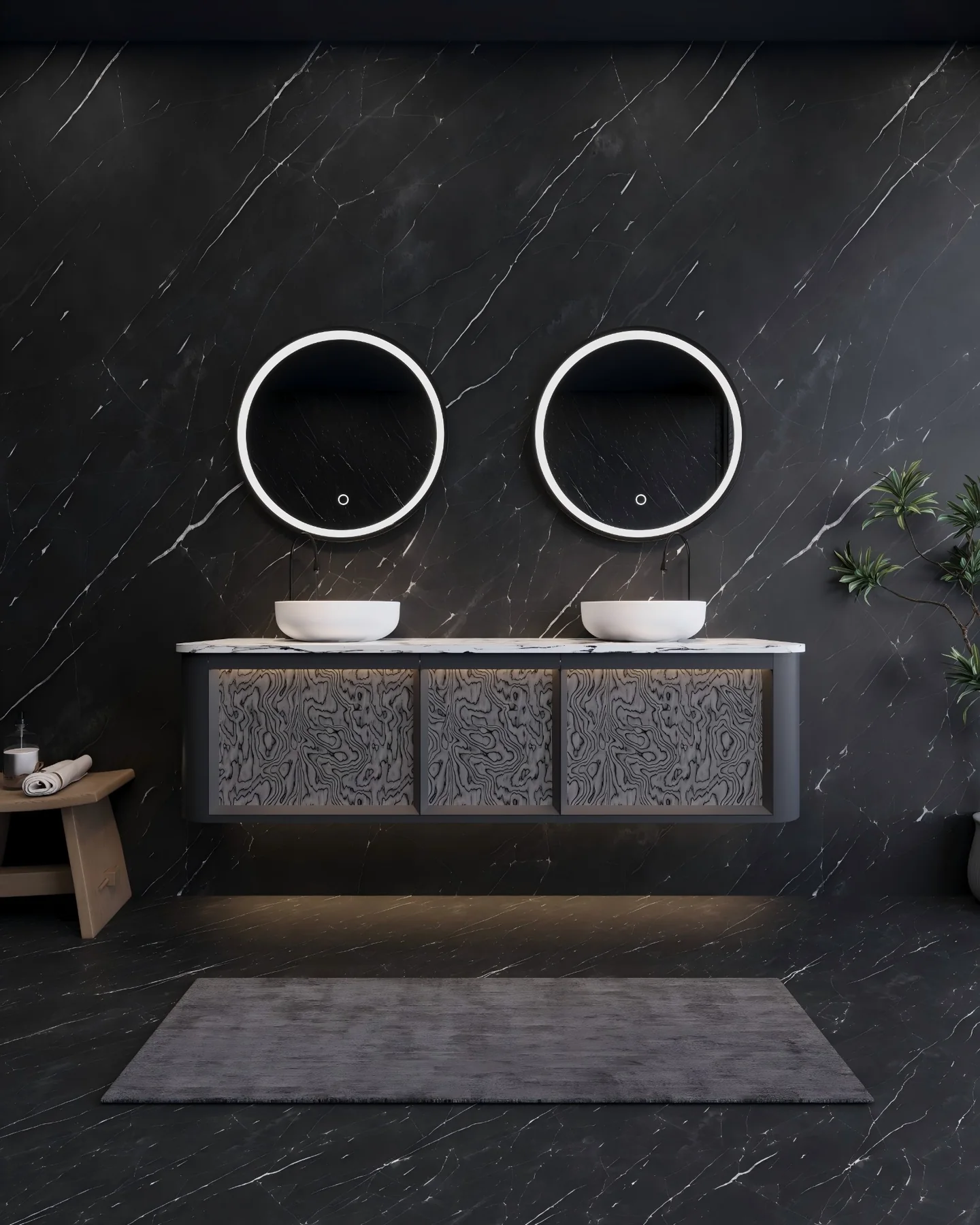 Noir Grain 84″ Black Double Vanity view 2