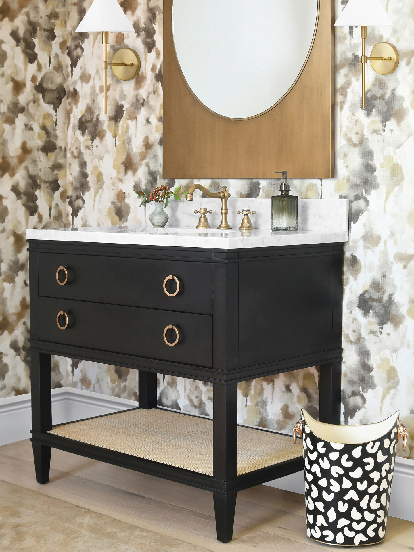 Lucia Rattan-Shelf Vanity in matte black