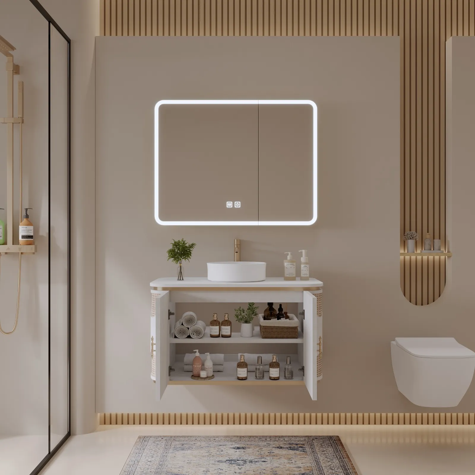 Sienna 36″ White Rattan Floating Vanity