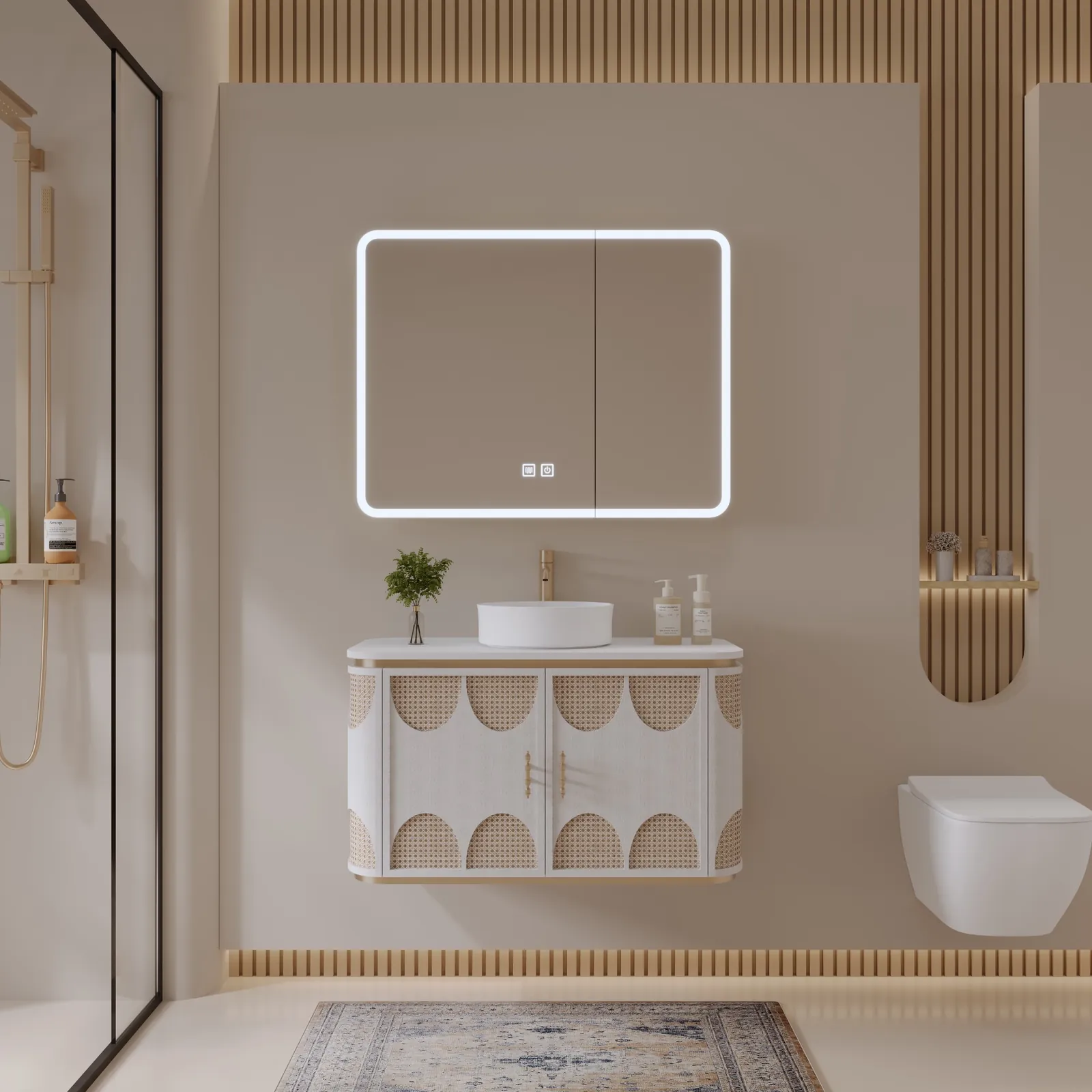 Sienna 36" White Rattan Accent Floating Bathroom Vanity view 2