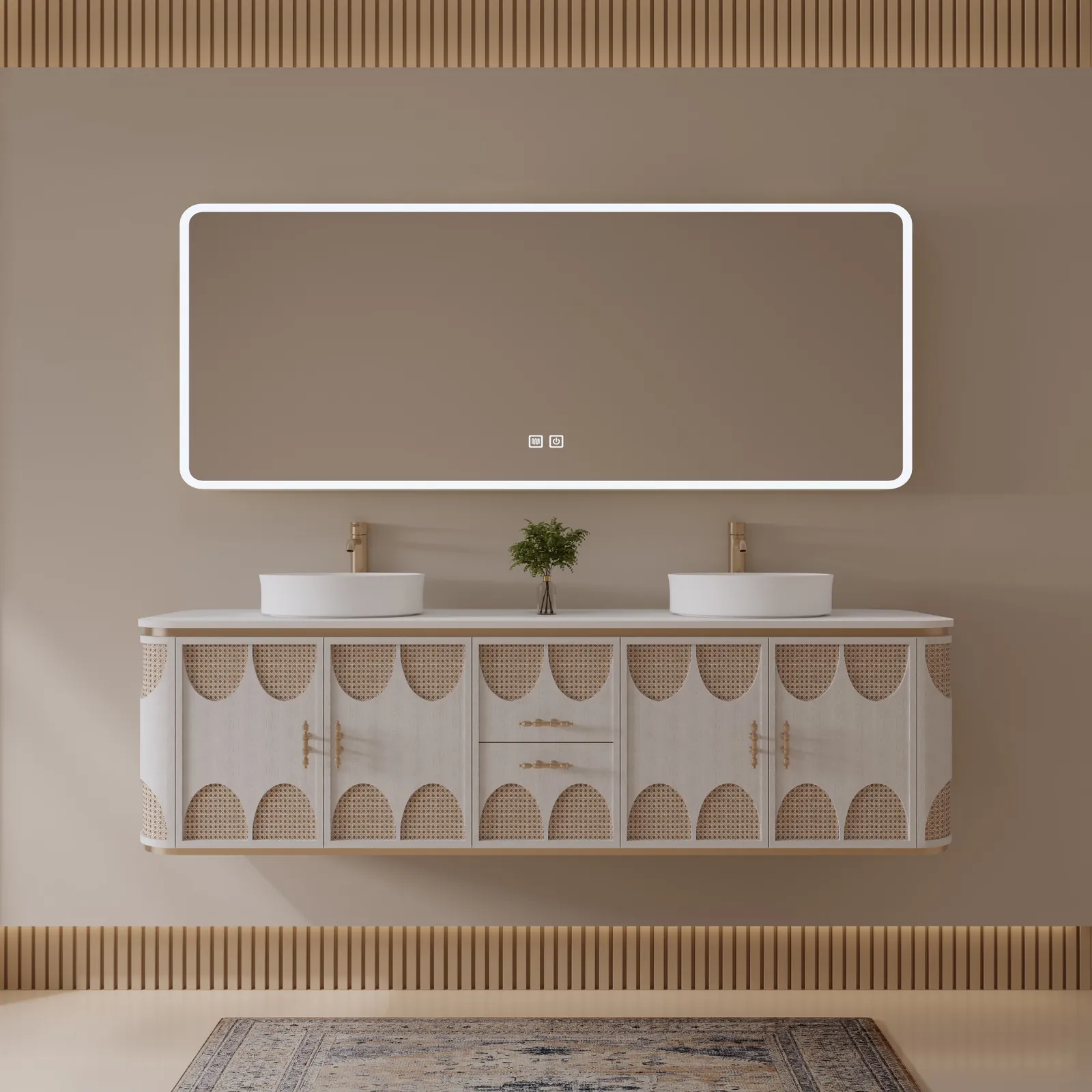 Sienna 72″ White Rattan Double Vanity