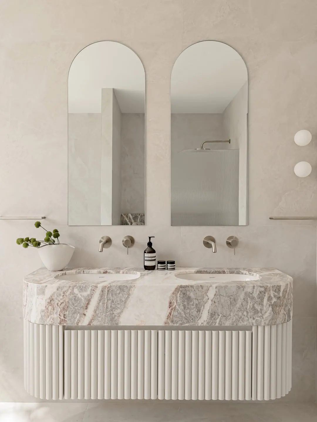 Solenne 48″ White Fluted Double Vanity