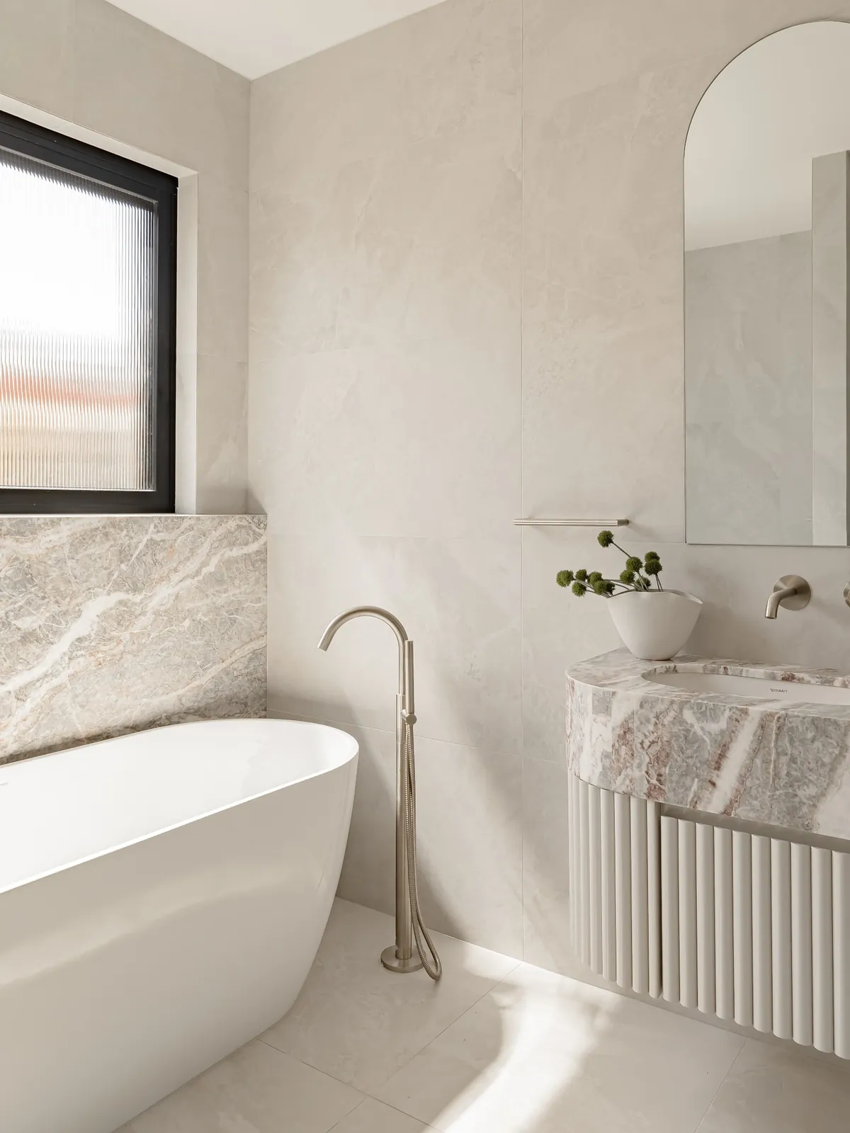 Solenne 48" White Fluted Double Bathroom Vanity view 2