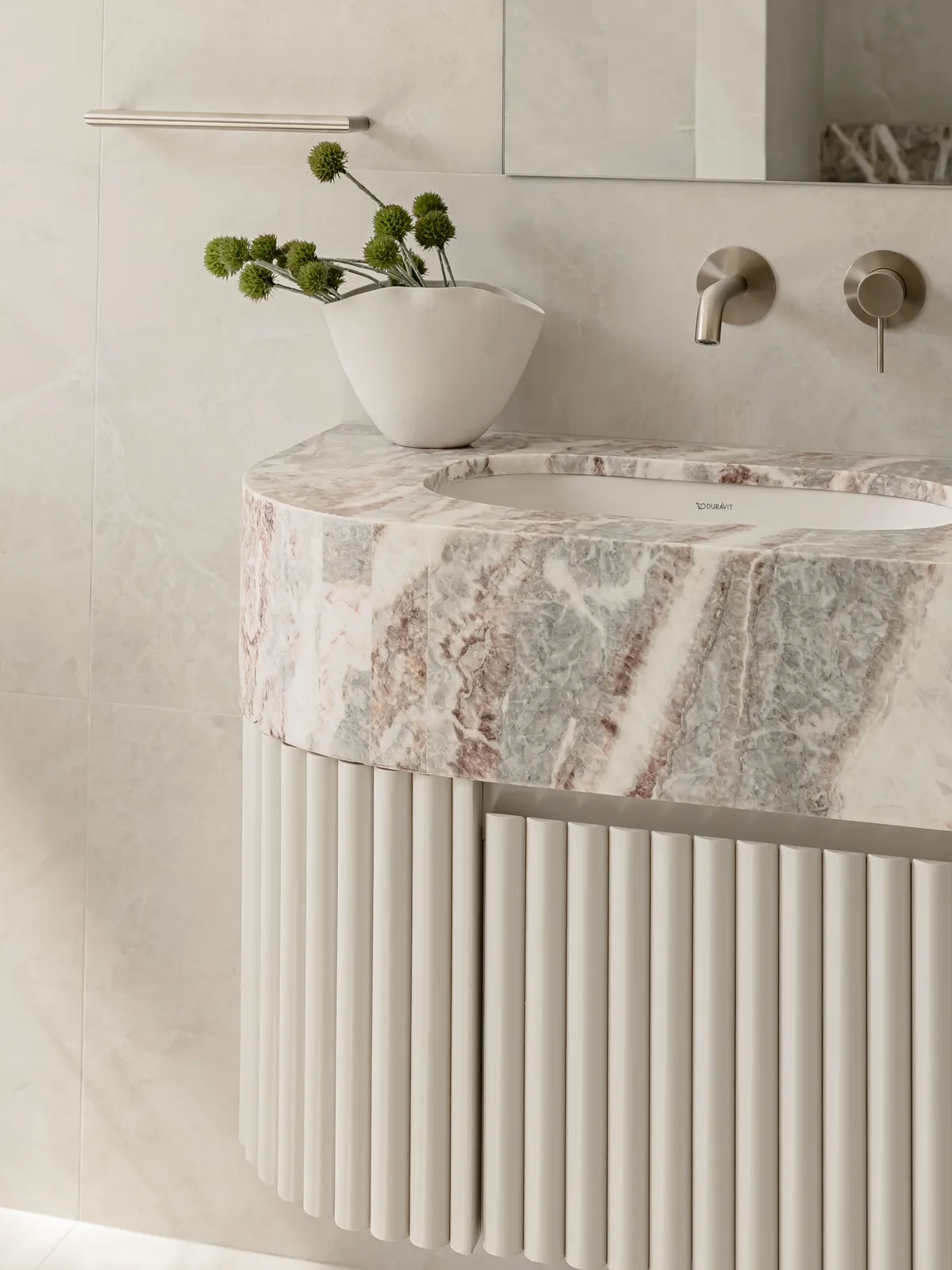 Solenne 48" White Fluted Double Bathroom Vanity view 3