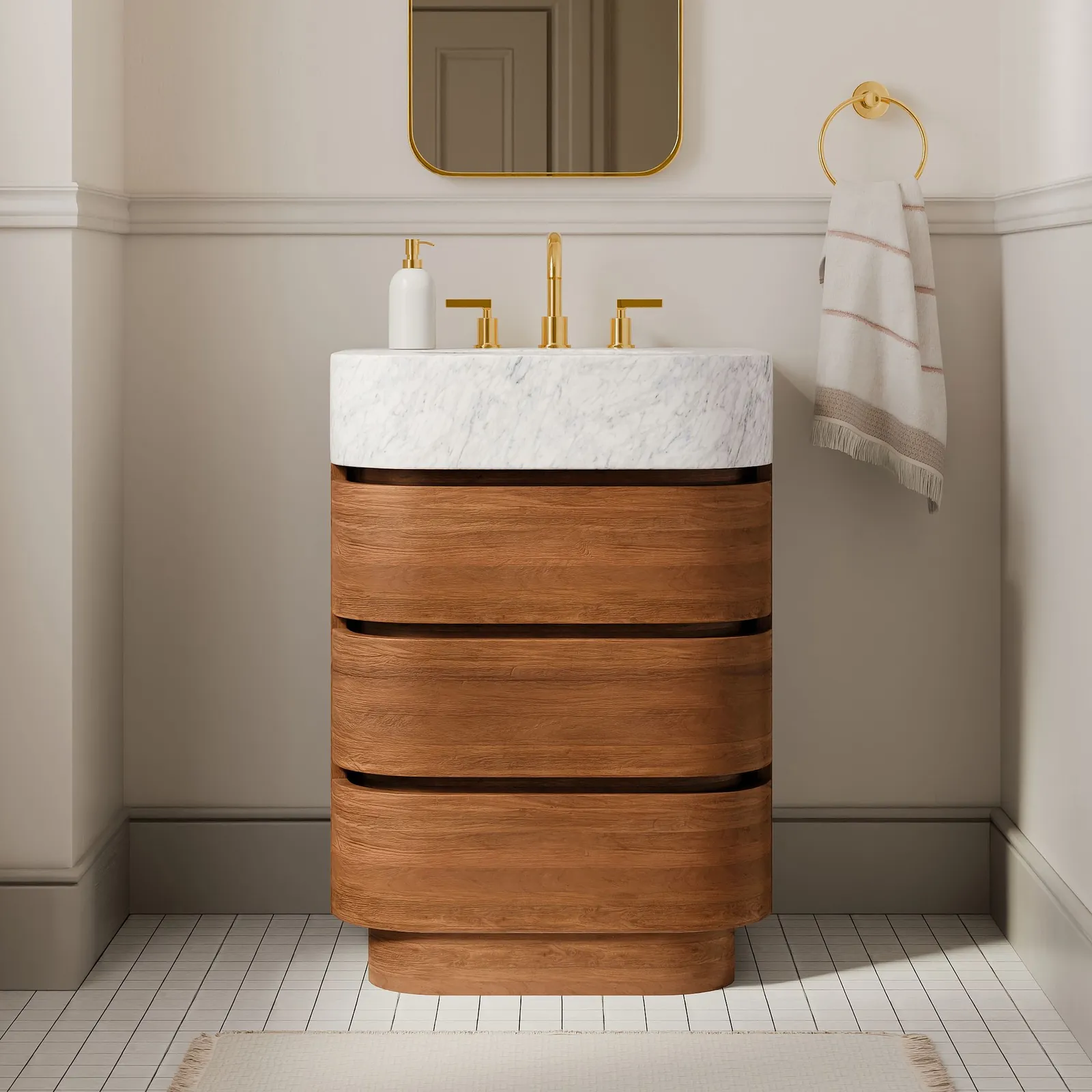 Solstice 24″ Teak Curved Drawer Vanity