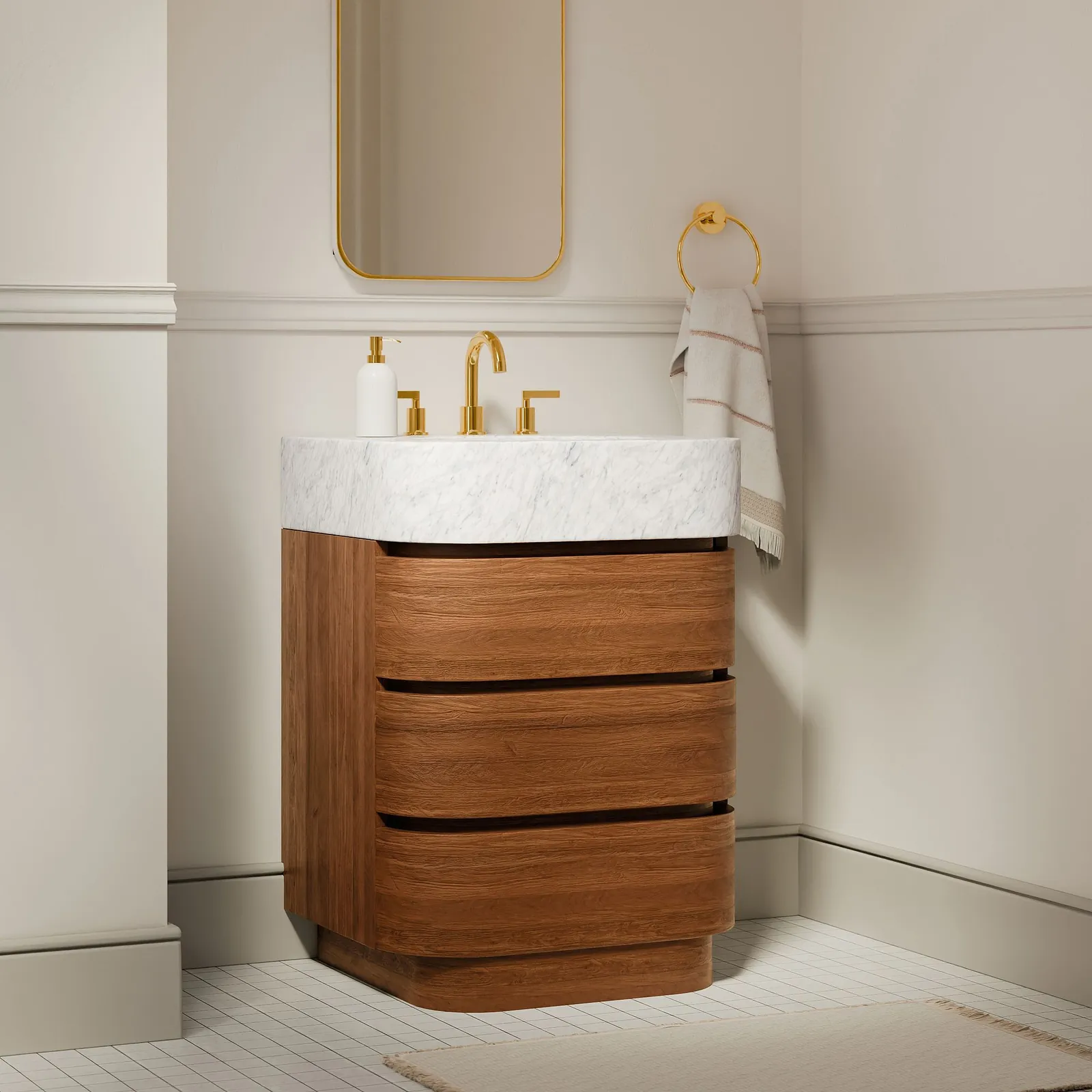 Solstice 24" Teak Curved Drawer Bathroom Vanity view 2