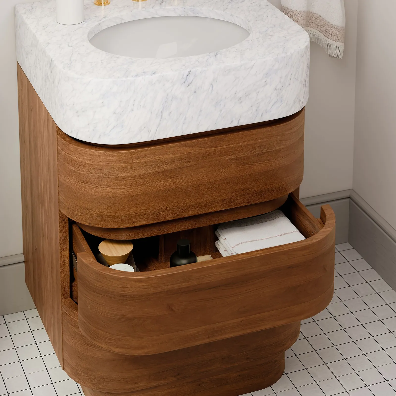 Solstice 24" Teak Curved Drawer Bathroom Vanity view 3