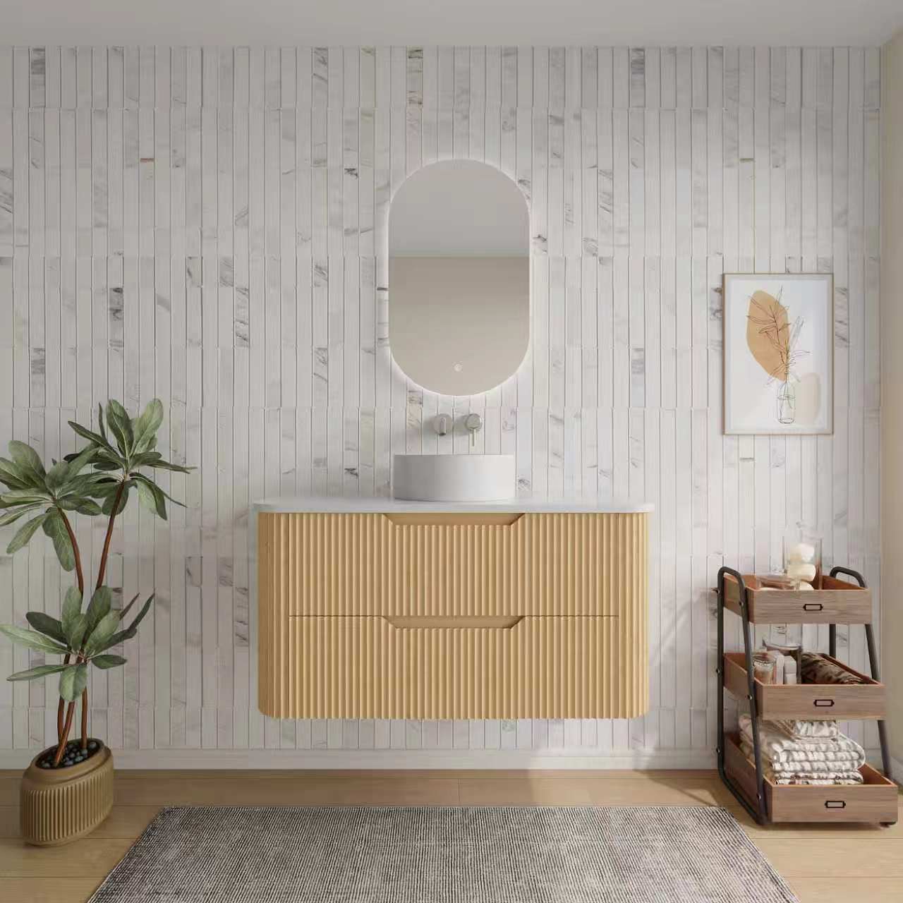 Wave Rattan wall-mounted bathroom vanity