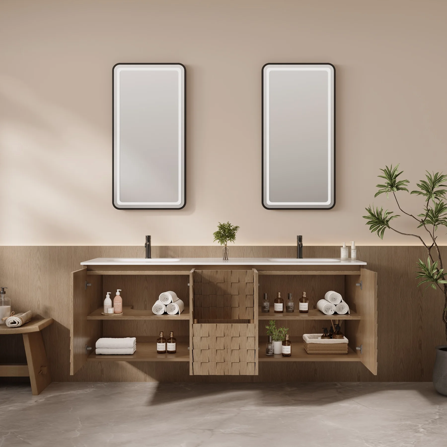 Weave Block 30″ Walnut Floating Vanity