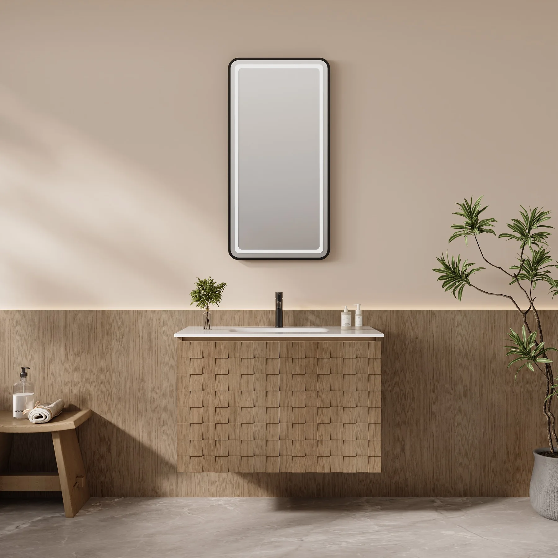 Weave Block 30″ Walnut Floating Vanity view 2